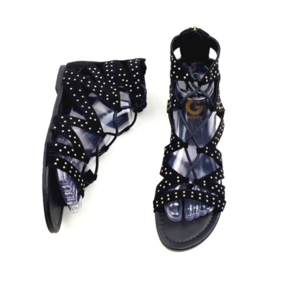 G by Guess Gleidah black studded lace up sandals size 8.5
